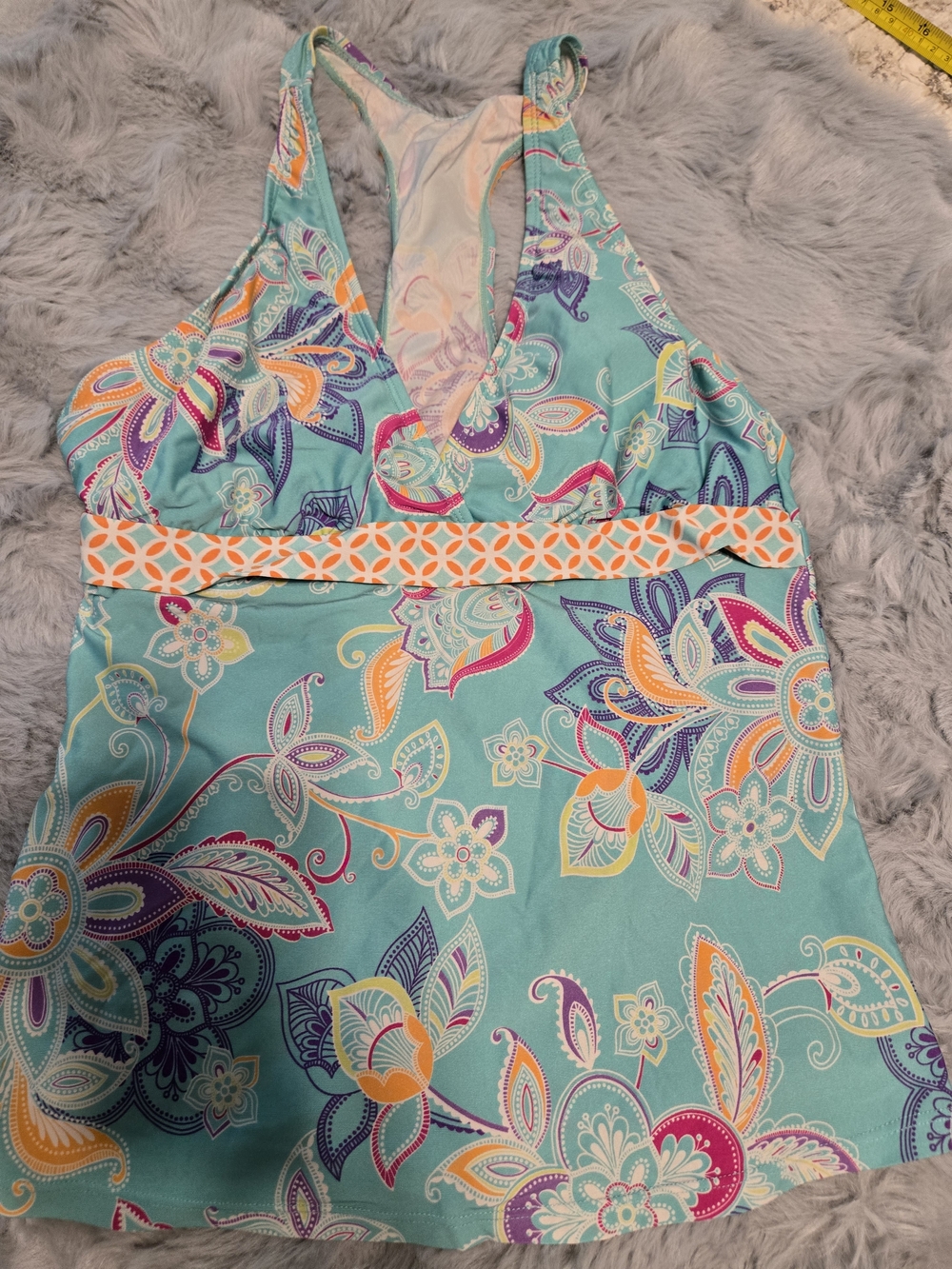 Next Swimwear Aqua Teal Paisley Geometric Racerback Tankini Top Size Large